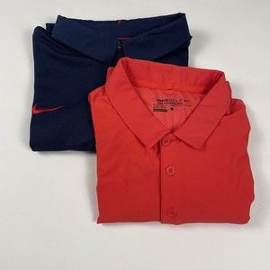 Lot Of 2 Nike Dri-Fit/Tour Performance Golf Polos Striped Men's Large Red Navy